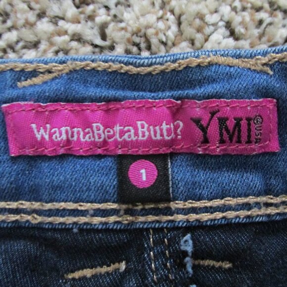 YMI Wanna Betta Butt Jean Skirt Womens‎ Size 1 Blue Button Up Denim Juniors - Picture 2 of 6